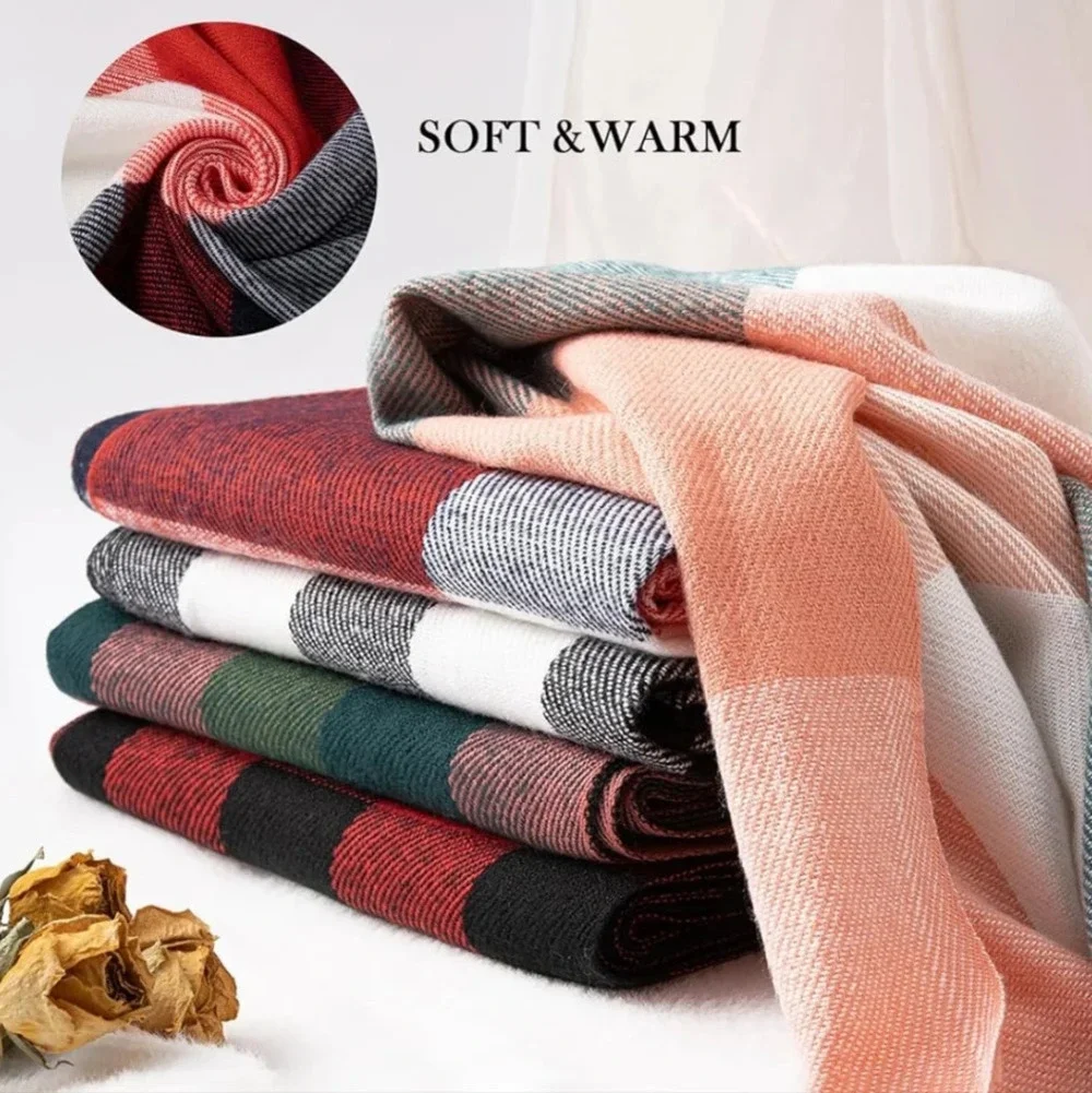 Womens Winter Scarf, Fashion Cashmere Feel Plaid Scarfs for Women, Pashmina Shaw